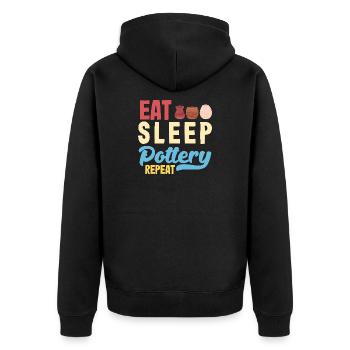 Eat Sleep Töpfern Wiederholen - Unisex Premium Bio Zip Hoodie - Schwarz - Hinten - Nico (187cm)