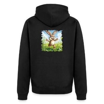 Cheerful bunny in spring meadow - Unisex Premium Organic Zip Hoodie - black - Back - Nico (187cm)