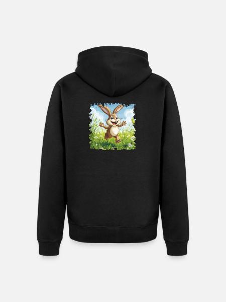 Cheerful bunny in spring meadow - Unisex Premium Organic Zip Hoodie - black