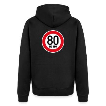 80. Geburtstag Sexy Schild Tempo 80 und Sexy 80 - Unisex Premium Bio Zip Hoodie - Schwarz - Hinten - Nico (187cm)