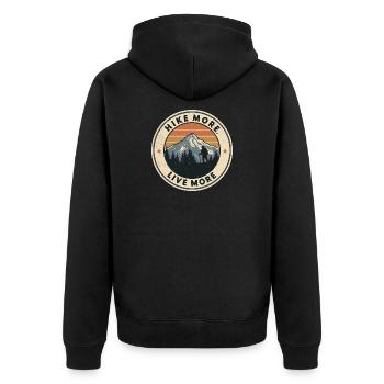 Hike More - Vintage Hiking Motif - Unisex Premium Organic Zip Hoodie - black - Back - Nico (187cm)