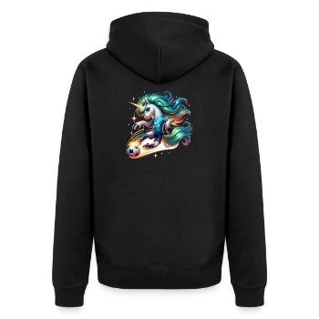 Einhorn Fussball Spielerin 25 Magischer Kick - Unisex Premium Bio Zip Hoodie - Schwarz - Hinten - Nico (187cm)