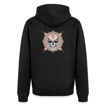Cyber Geometrisches Schädel-Mandala - Unisex Premium Bio Zip Hoodie - Schwarz - Hinten - Nico (187cm)