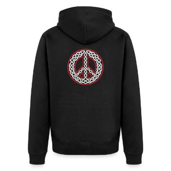Liebe und Frieden Keltisches Triskel in weißen Knoten - Unisex Premium Bio Zip Hoodie - Schwarz - Hinten - Nico (187cm)