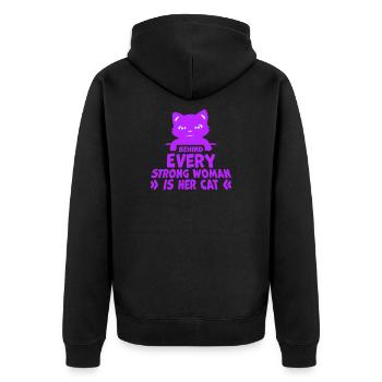 Behind Every Strong Woman Is Her Cat Spruch Katze - Unisex Premium Bio Zip Hoodie - Schwarz - Hinten - Nico (187cm)