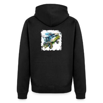 Farbige Blueprint Dreschmaschine, CAD-Design - Unisex Premium Bio Zip Hoodie - Schwarz - Hinten - Nico (187cm)