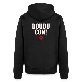Damn idiot! - Unisex Premium Organic Zip Hoodie - black - Back - Nico (187cm)
