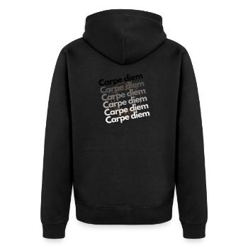 Nutze den Tag - Unisex Premium Bio Zip Hoodie - Schwarz - Hinten - Nico (187cm)