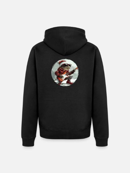 Frog Christmas Guitar - Unisex Premium Organic Zip Hoodie - black