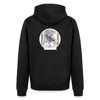 Schneekugel Hirsch  - Unisex Premium Bio Zip Hoodie - Schwarz - Hinten - Nico (187cm)