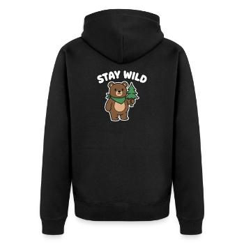 Stay Wild Bär Waldfreund - Unisex Premium Bio Zip Hoodie - Schwarz - Hinten - Nico (187cm)