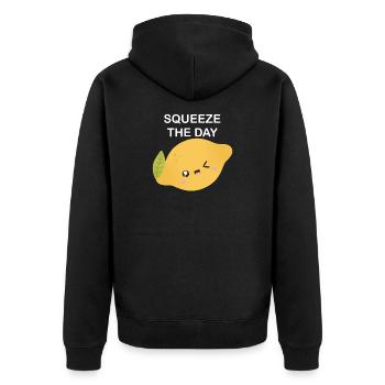 Squeeze the Day Lemon Charm - Unisex Premium Organic Zip Hoodie - black - Back - Nico (187cm)