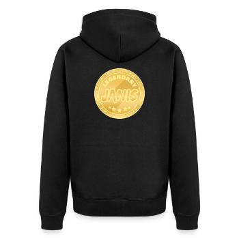 Janis als Vorname - Unisex Premium Bio Zip Hoodie - Schwarz - Hinten - Nico (187cm)