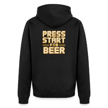  Press Start For Beer Retro Gamer Spruch Für - Unisex Premium Bio Zip Hoodie - Schwarz - Hinten - Nico (187cm)