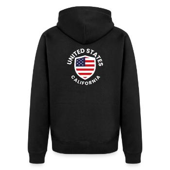 Kalifornien-USA-Schilddesign - Unisex Premium Bio Zip Hoodie - Schwarz - Hinten - Nico (187cm)
