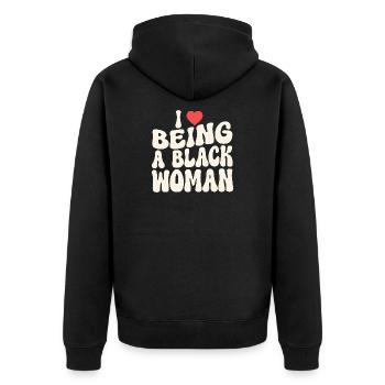 Proud Black Woman Identitätserklärung - Unisex Premium Bio Zip Hoodie - Schwarz - Hinten - Nico (187cm)