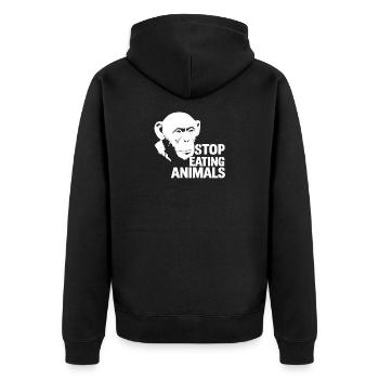 Stop Eating Animals – Schimpanse Design - Unisex Premium Bio Zip Hoodie - Schwarz - Hinten - Nico (187cm)