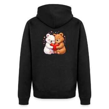 Verliebte Bären mit Herz – Valentinstagsmotiv - Unisex Premium Bio Zip Hoodie - Schwarz - Hinten - Nico (187cm)
