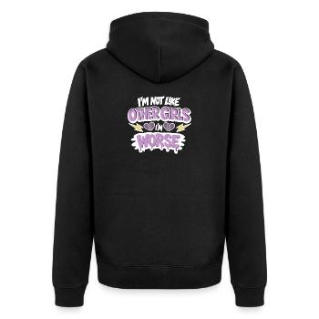Pas comme les autres filles – Pire - Veste à capuche bio Premium Unisexe - noir - Dos - Nico (187cm)