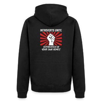 Slogan des introvertis s’unissent séparément chez eux - Veste à capuche bio Premium Unisexe - noir - Dos - Nico (187cm)