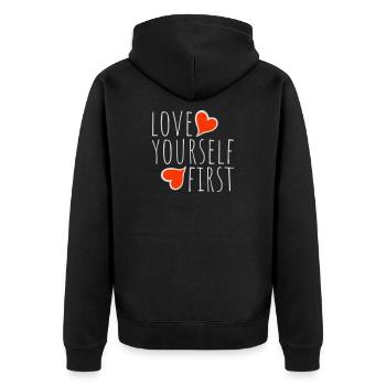 Love Yourself First Self-Love Self-Care - Unisex Premium Organic Zip Hoodie - black - Back - Nico (187cm)