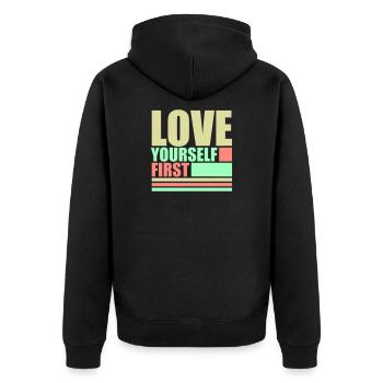 Love Yourself First Self-Love Self-Care - Unisex Premium Organic Zip Hoodie - black - Back - Nico (187cm)