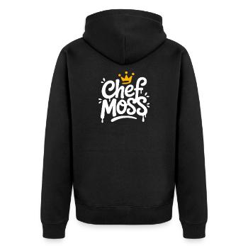 Chef Moss Crown Logo - Unisex Premium Organic Zip Hoodie - black - Back - Nico (187cm)