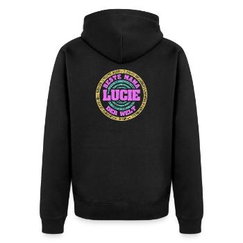 Mama Lucie - Unisex Premium Bio Zip Hoodie - Schwarz - Hinten - Nico (187cm)