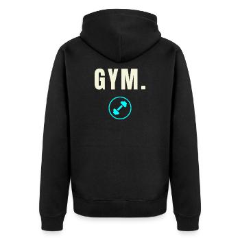 GYM. Success Edition - Minimalistisches Design - Unisex Premium Bio Zip Hoodie - Schwarz - Hinten - Nico (187cm)