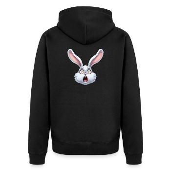 Schockhase Cartoon Illustration - Unisex Premium Bio Zip Hoodie - Schwarz - Hinten - Nico (187cm)