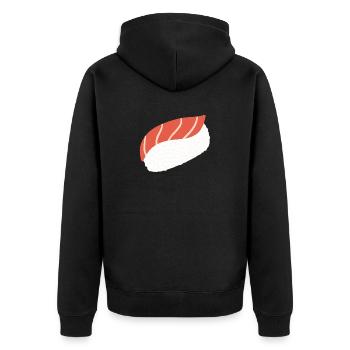 Tuna Nigiri Minimal Sushi-Kunst - Unisex Premium Bio Zip Hoodie - Schwarz - Hinten - Nico (187cm)