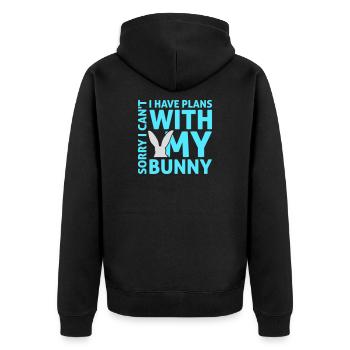 Sorry I Can't I Have Plans With My Bunny Hase Logo - Unisex Premium Bio Zip Hoodie - Schwarz - Hinten - Nico (187cm)