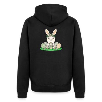 Osterhäschen mit Blütenkranz - Unisex Premium Bio Zip Hoodie - Schwarz - Hinten - Nico (187cm)