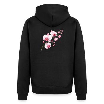 Orchidee Blütenzweig Illustration Florales Motiv - Unisex Premium Bio Zip Hoodie - Schwarz - Hinten - Nico (187cm)