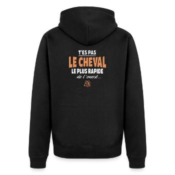 Du bist nicht das schnellste, lustigste Pferd - Unisex Premium Bio Zip Hoodie - Schwarz - Hinten - Nico (187cm)