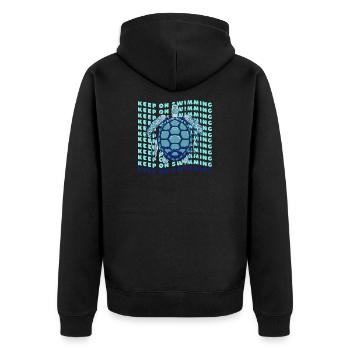 Keep On Swimming Sea Turtle Retro Graphic - Unisex Premium Bio Zip Hoodie - Schwarz - Hinten - Nico (187cm)