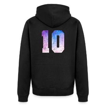 Issue 10 – 10 Year Anniversary Gift - Unisex Premium Organic Zip Hoodie - black - Back - Nico (187cm)