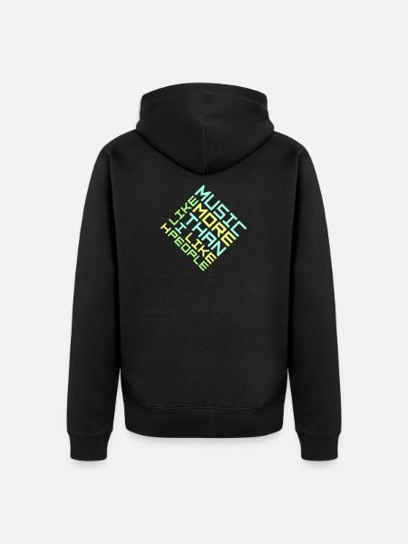 Ik hou meer van muziek dan van mensen Lustig Musik - Uniseks Premium bio ziphoodie - zwart