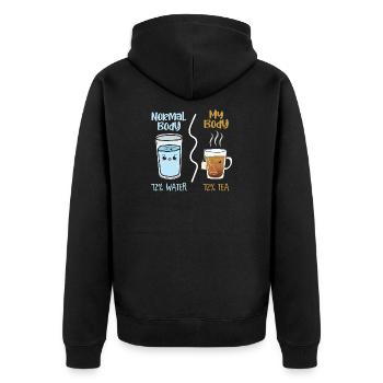 Wasser gegen Tee Kawaii Getränkeduell - Unisex Premium Bio Zip Hoodie - Schwarz - Hinten - Nico (187cm)