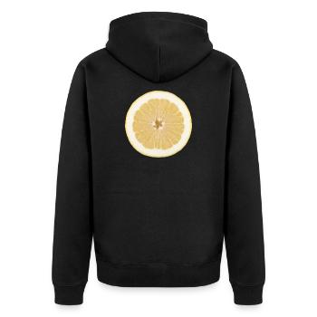 Zitrone, Citrus, Zitronenscheibe, Shirt, Hoodie - Unisex Premium Bio Zip Hoodie - Schwarz - Hinten - Nico (187cm)