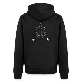 Ankerlinien Motiv Herz Stern - Unisex Premium Bio Zip Hoodie - Schwarz - Hinten - Nico (187cm)