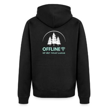 Offline ist der neue Luxus - Minimalistisches Intr - Unisex Premium Bio Zip Hoodie - Schwarz - Hinten - Nico (187cm)