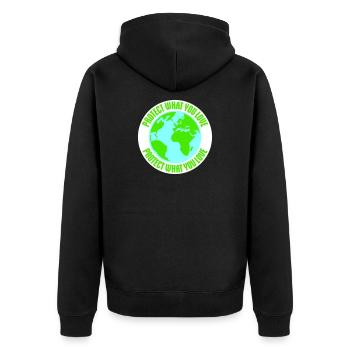 Protect What You Love Nature Protection Statement Logo - Unisex Premium Organic Zip Hoodie - black - Back - Nico (187cm)