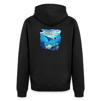 Rochen Mantarochen - Unisex Premium Bio Zip Hoodie - Schwarz - Hinten - Nico (187cm)
