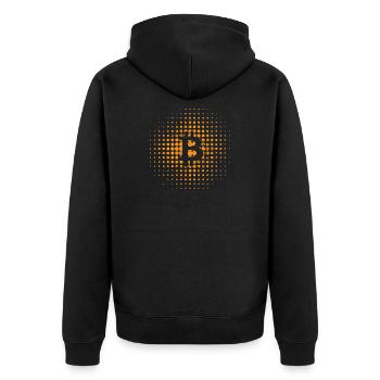 Bitcoin, Bitcoiner Geschenkidee - Unisex Premium Bio Zip Hoodie - Schwarz - Hinten - Nico (187cm)