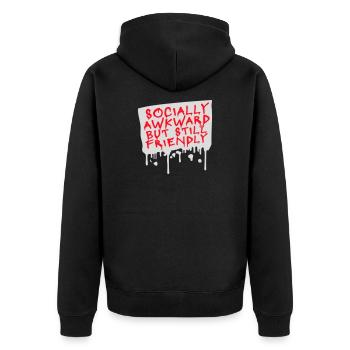 Socially Awkward But Still Friendly Lustig Spruch - Unisex Premium Bio Zip Hoodie - Schwarz - Hinten - Nico (187cm)