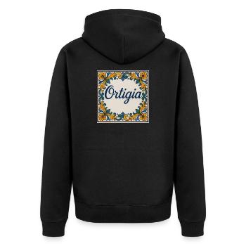Motif de carreaux céramiques Ortiga - Veste à capuche bio Premium Unisexe - noir - Dos - Nico (187cm)