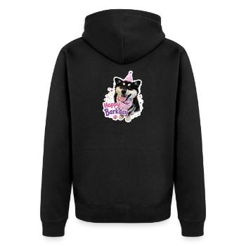 Frohen Barktag, finnischer Lapphund - Unisex Premium Bio Zip Hoodie - Schwarz - Hinten - Nico (187cm)