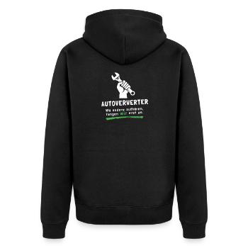 Autoverwerter - wo andere aufhören fangen wir an! - Unisex Premium Bio Zip Hoodie - Schwarz - Hinten - Nico (187cm)