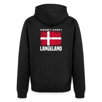 Langeland Koordinaten - Unisex Premium Bio Zip Hoodie - Schwarz - Hinten - Nico (187cm)